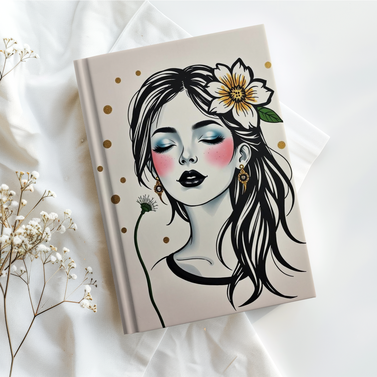 A5 Journal, Girl Cover Notebook, Hardcover Notes Book